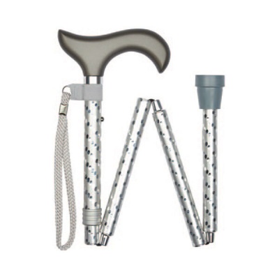 Ziggy Easily-Adjustable Engraved Derby-Handle Folding Walking Stick (Silver)